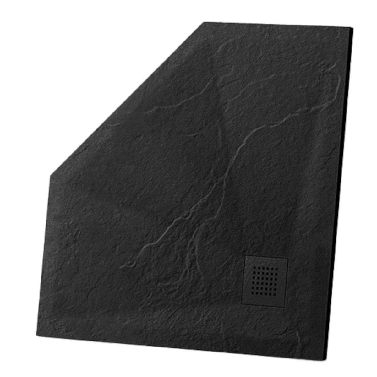 Fünfeckige Duschwanne, Mineralkomposit, Maße 90x90 cm, Höhe 2,5 cm, zuschneidbar, Schwarz, Aurelio