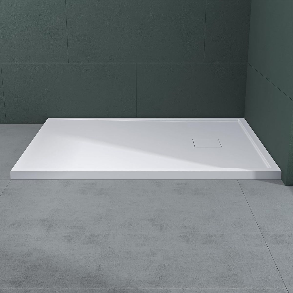 Duschwanne GEO8, Marmorverbundstoff, verdeckte Ablaufrinne, 5 cm Höhe, 80-90 x 120-140 cm