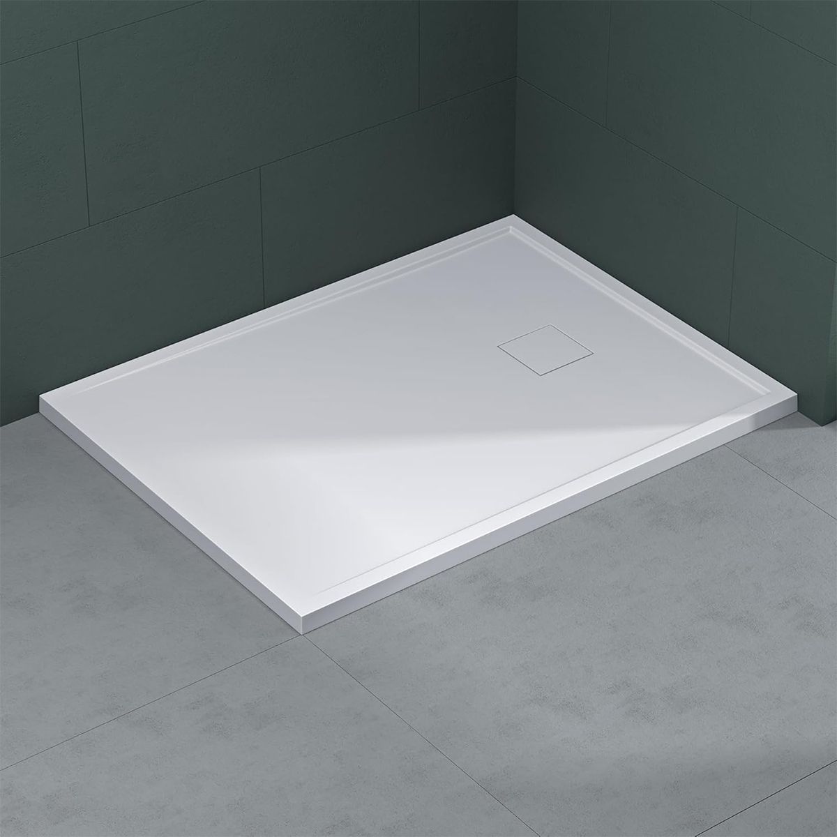 Duschwanne GEO8, Marmorverbundstoff, verdeckte Ablaufrinne, 5 cm Höhe, 80-90 x 120-140 cm
