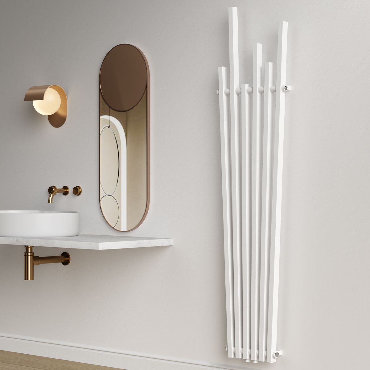 Weißer Heizkörper, B-Ware, 180x42cm, 687 W, 6 Elemente, Stahl, modernes Design, Enes
