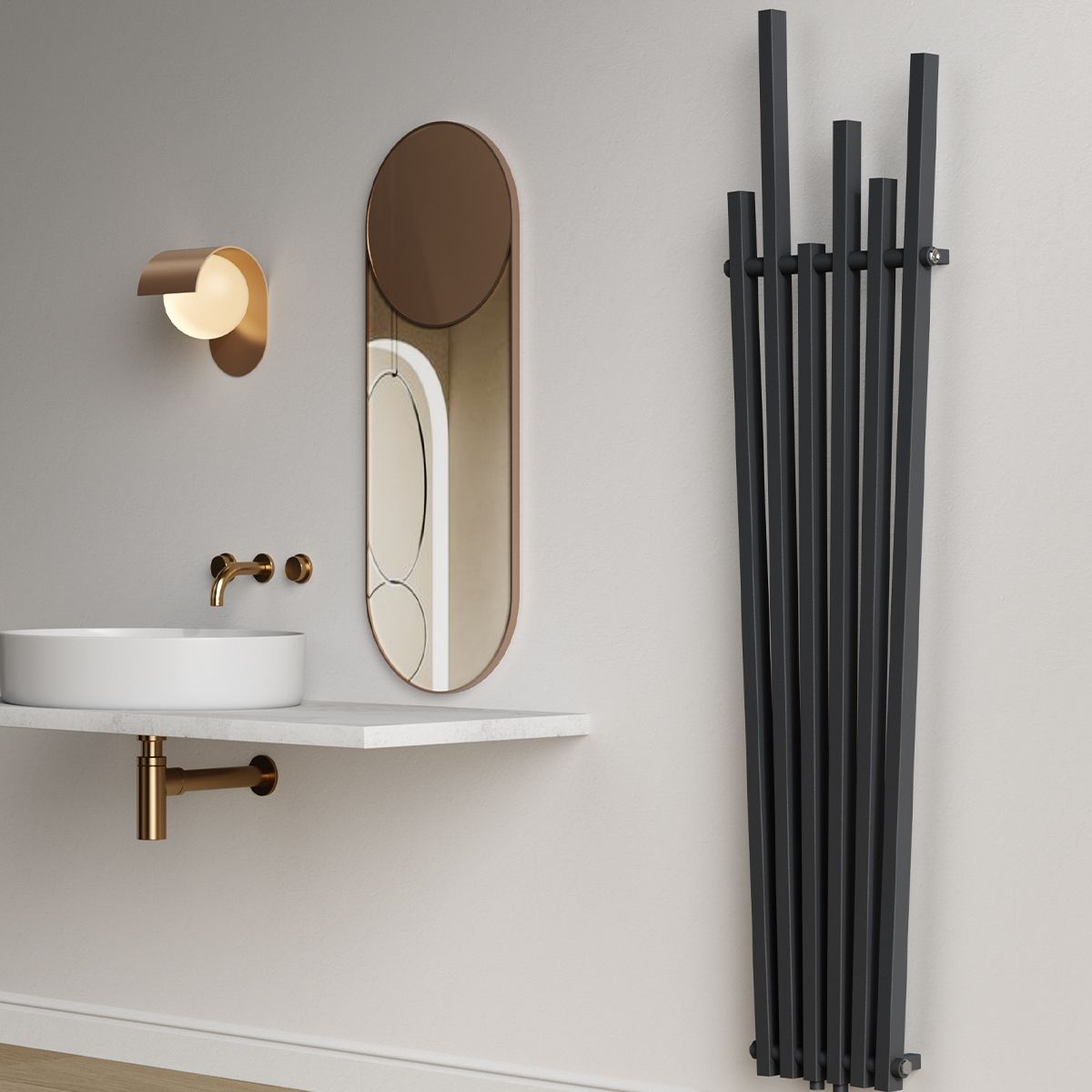 Heizkörper, Anthrazit, 180x42 cm, 687 W, 6 Elemente, Stahl, Modernes Design, Enes