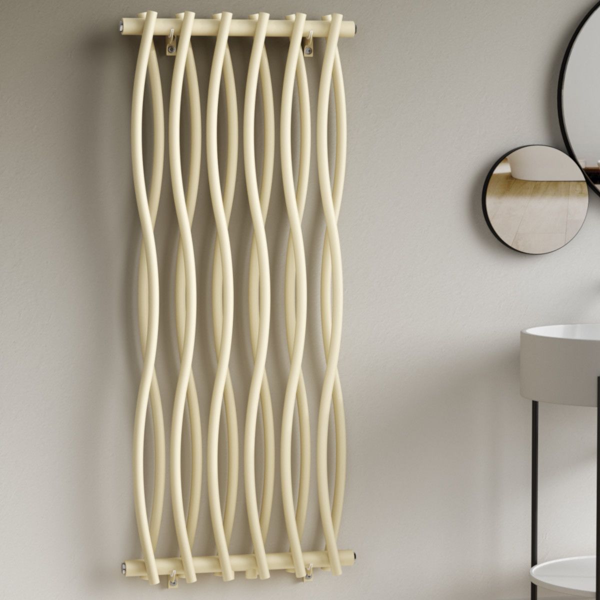 Dekorativer Heizkörper, Creme, 120x50 cm, 506 W, 12 Elemente, Stahl, für Bad oder Zimmer, Emre