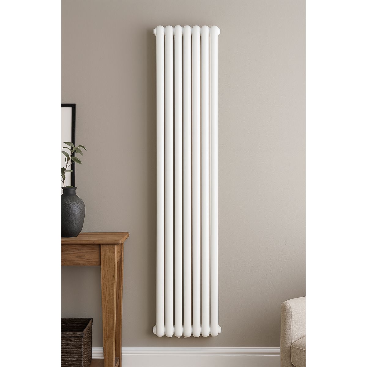 Vertikaler Stahlheizkörper, 188x44 cm, 7 Elemente, 2960 W, Weiß, Eleganza
