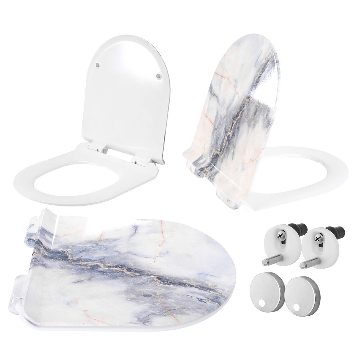 Duroplast Slim WC-Sitz, Soft-Close, verstellbarem Abstand, Quick Release, für WC-Becken Ben Glänzend Granit