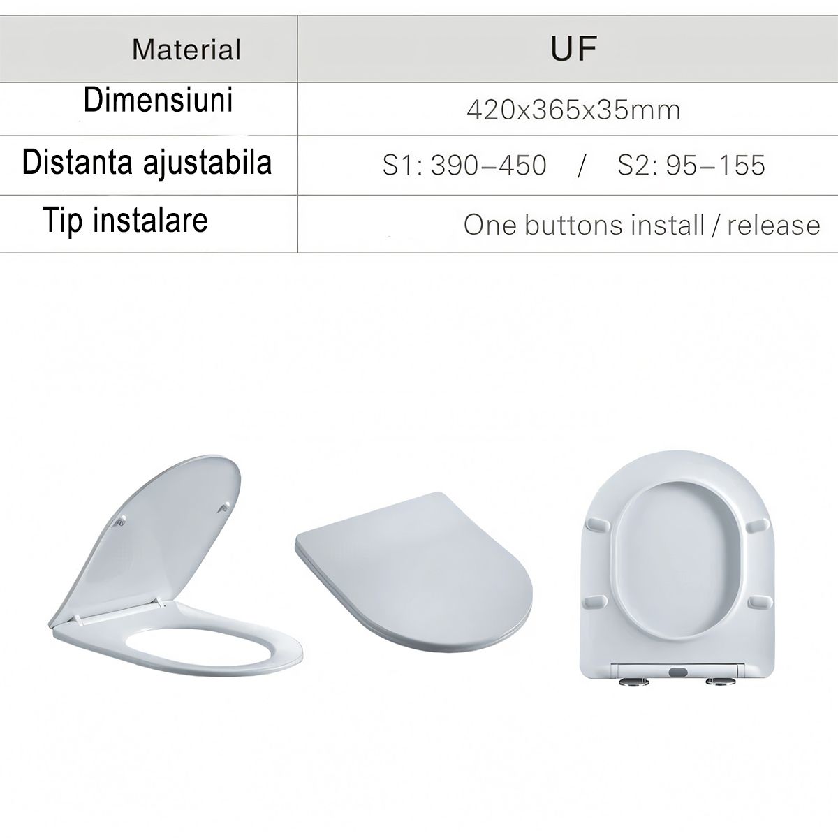 Duroplast Slim WC-Sitz, Soft-Close, verstellbarem Abstand, Quick Release, für WC-Becken Ben Weiß