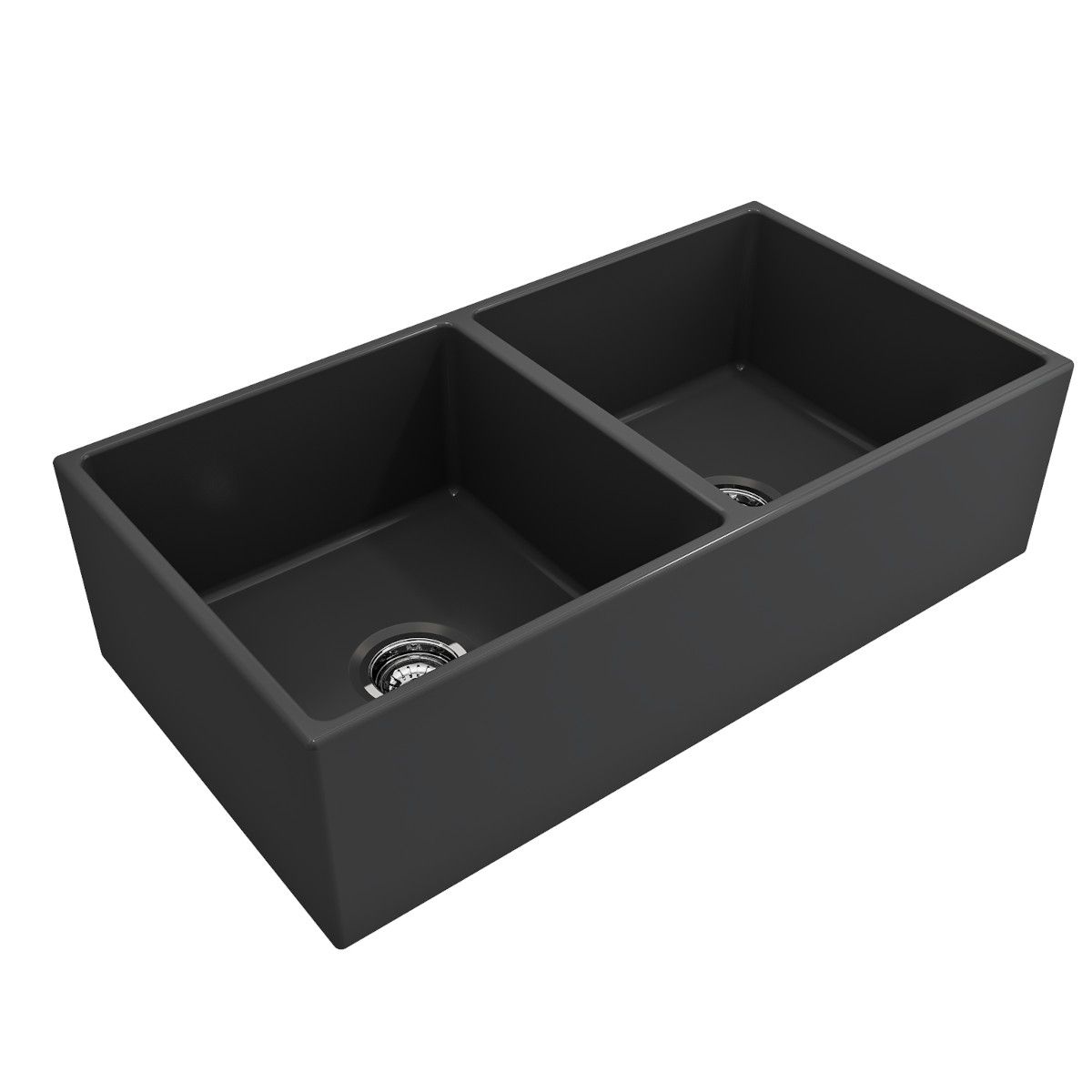 Doppel-Küchenspüle, Frontschürze, offen, Farmouse-Stil, Einbau, 91x48 cm, Anthrazit Matt, Royalty Line by Ego, Nikos