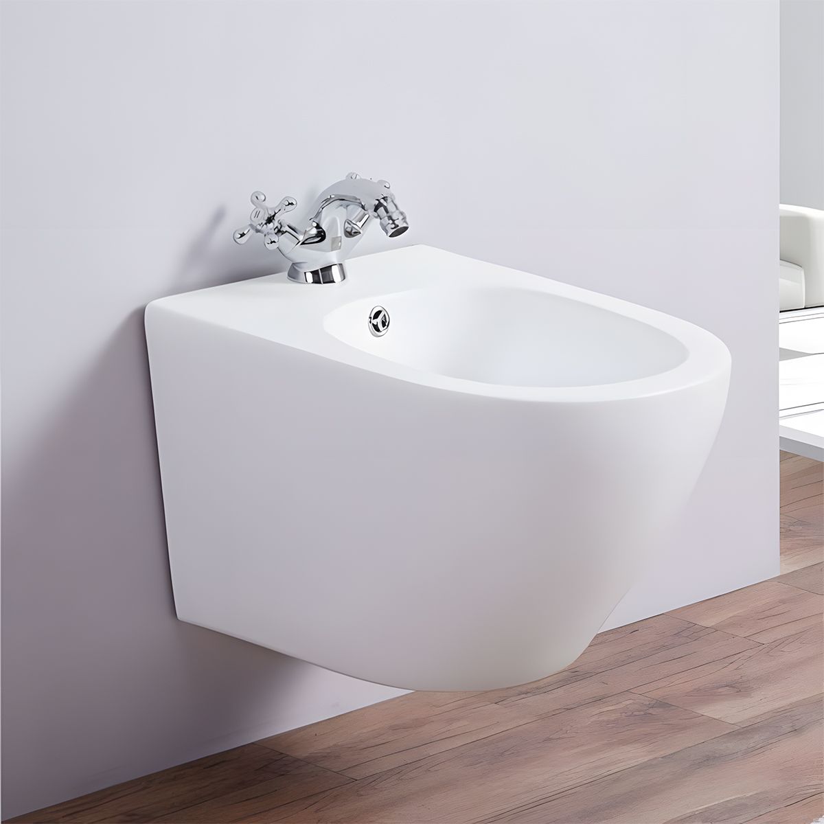 Bidet Ben, Glänzend Weiß, 49x36 cm, Wandmontage, Sanitärkeramik
