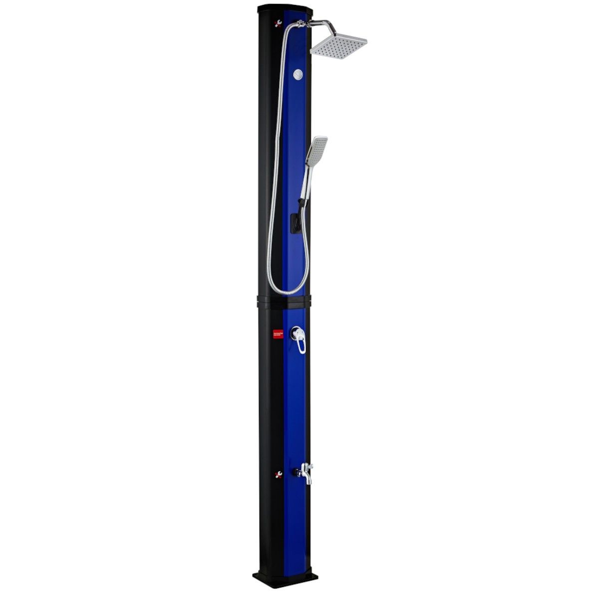 Solar-Dusche, 60 Liter, Fußdusche, Handbrause, Thermometer, Regenduschkopf, PVC+ABS, Blau-Schwarz, Alicante