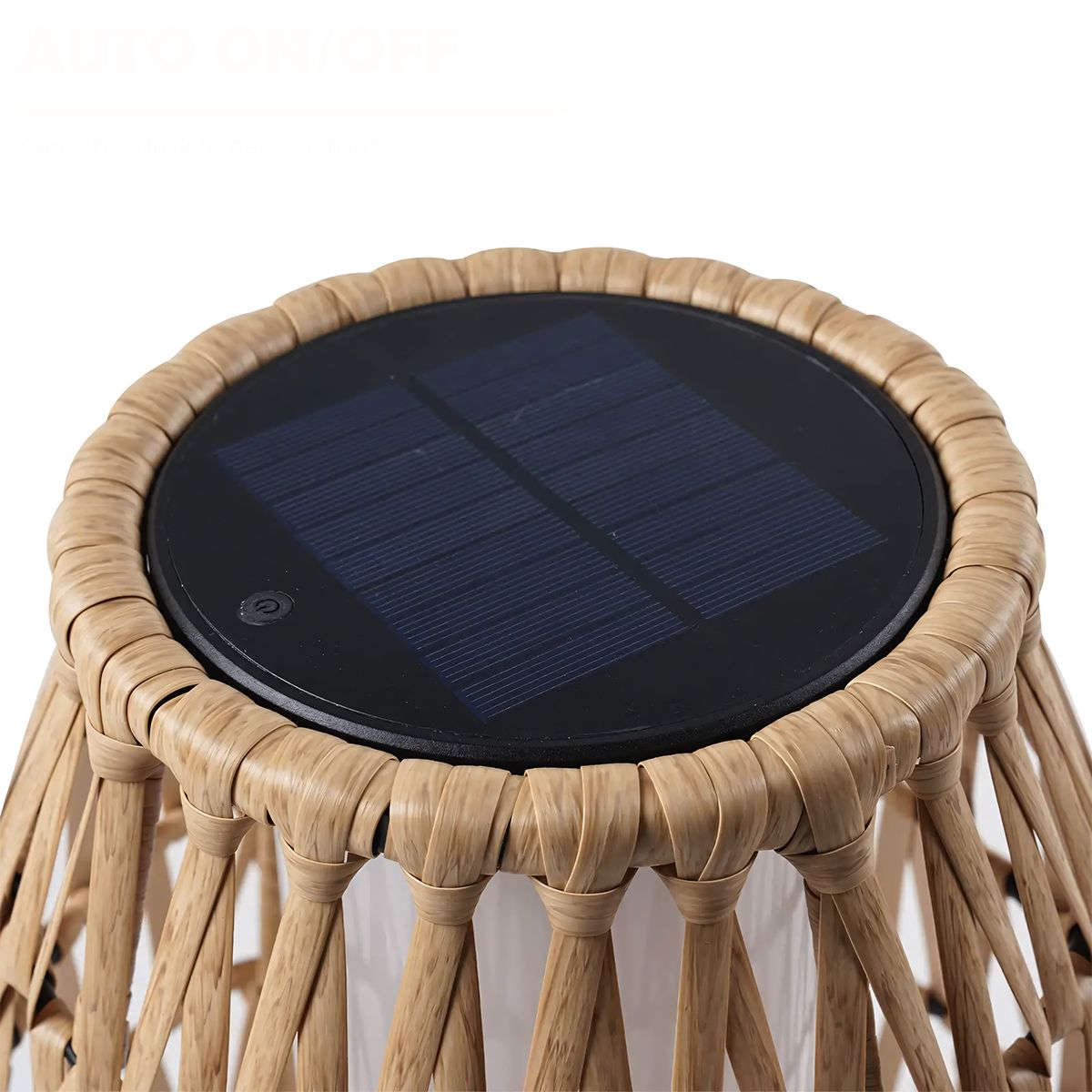 Solarlampe, Geflecht aus Polyrattan, USB-Ladefunktion, Batterie inklusive, Schutzart IP65, 73 cm, warmes Licht, SunBoho