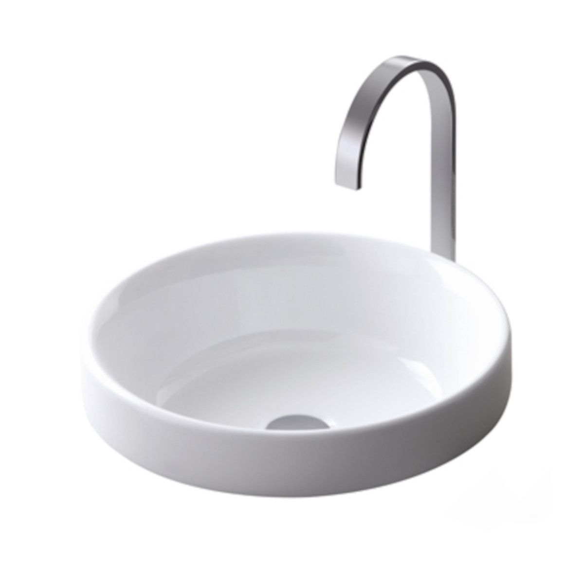Waschbecken, Weiß, Durchmesser 40 cm, ohne Hahnloch, Halb-Einbaumontage, Sanitärkeramik, Globus
