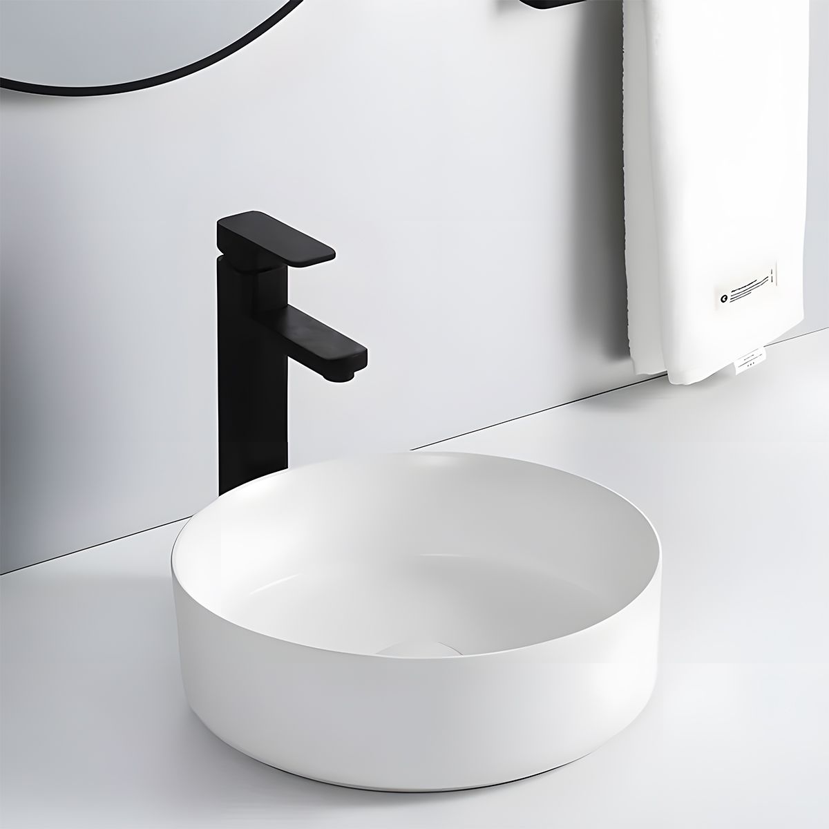 Waschbecken, Mattweiß, Sanitärkeramik, ohne Hahnloch, Durchmesser 42 cm, Linea