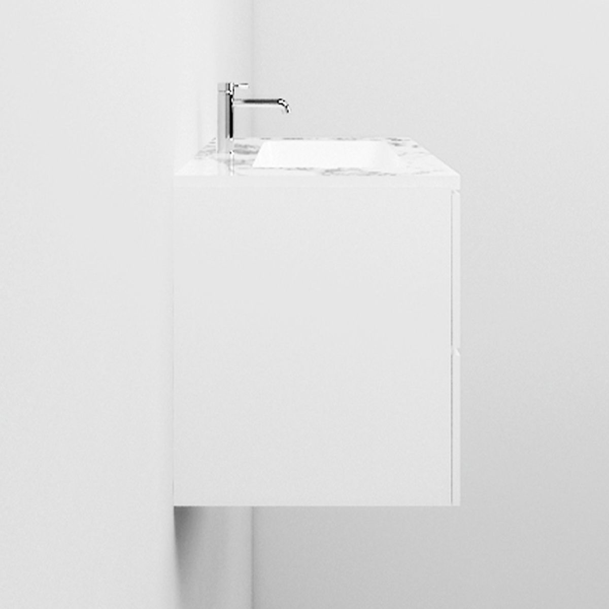Waschbecken, Mineralverbund, Glänzend Weiß, halb eingelassene Montage, mit Armaturloch, 61-91x46 cm, Cortina