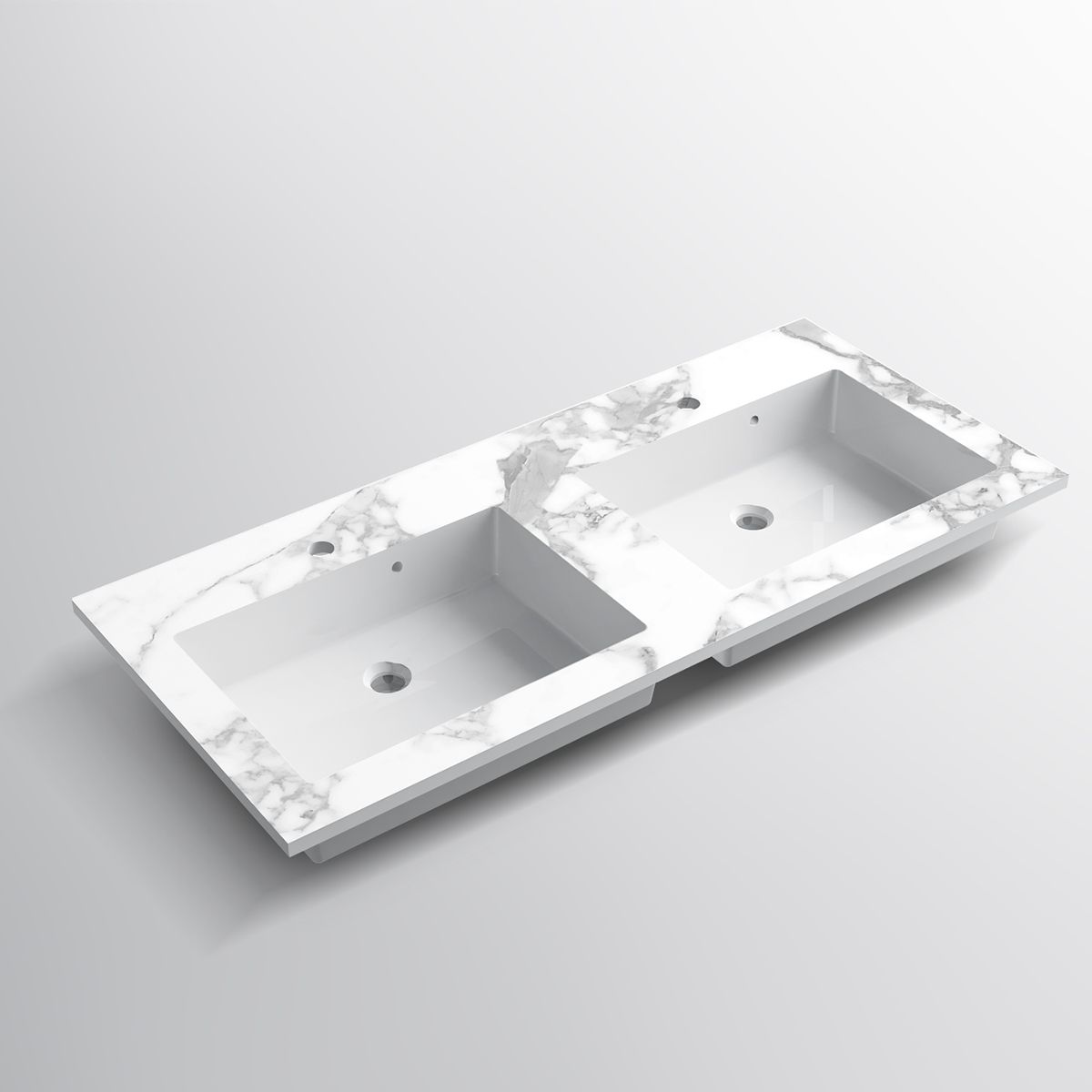Doppelwaschbecken, Komposit, Carrara Arabescato Finish, Halb-Einbaumontage, 121x54.2 cm, Cortina