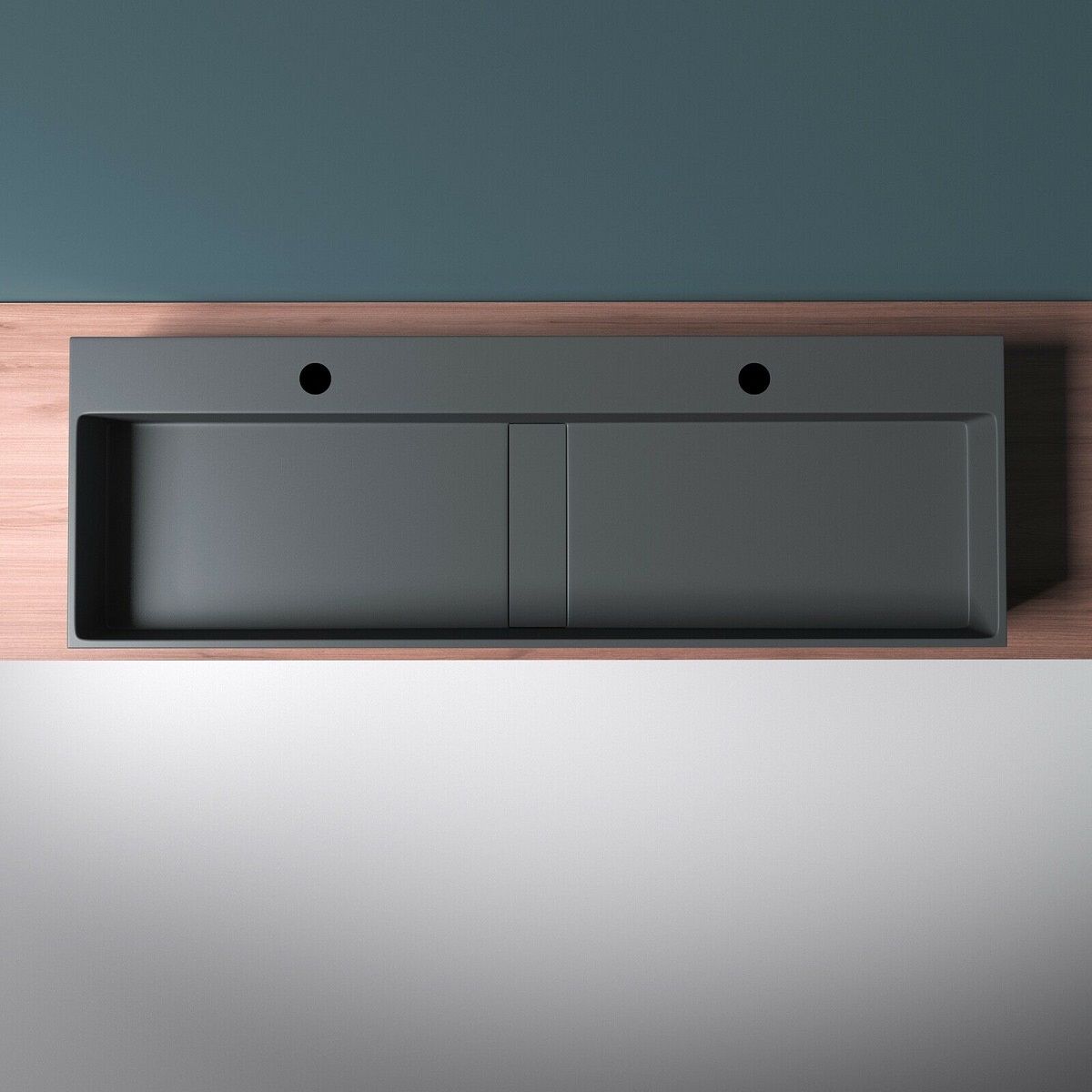Doppelwaschbecken EGO 6028, versteckter Abfluss, Matt Anthrazit, Marmorkomposit, Aufsatz- oder Wandmontage, 120x40 cm