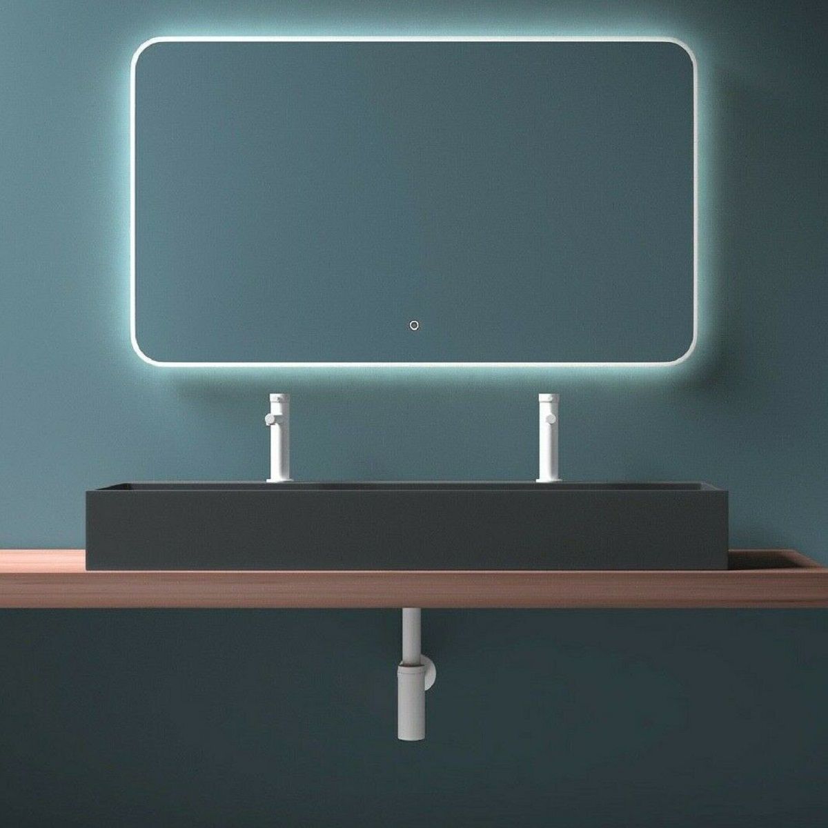 Doppelwaschbecken EGO 6028, versteckter Abfluss, Matt Anthrazit, Marmorkomposit, Aufsatz- oder Wandmontage, 120x40 cm