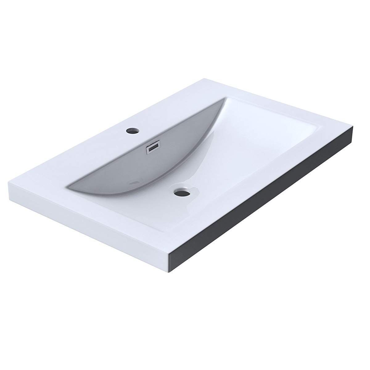 Waschbecken EGO 01, Weiß, glänzend, Größe 76,5 cm, Halbeinbau, Marmorkomposit, mit Hahnloch