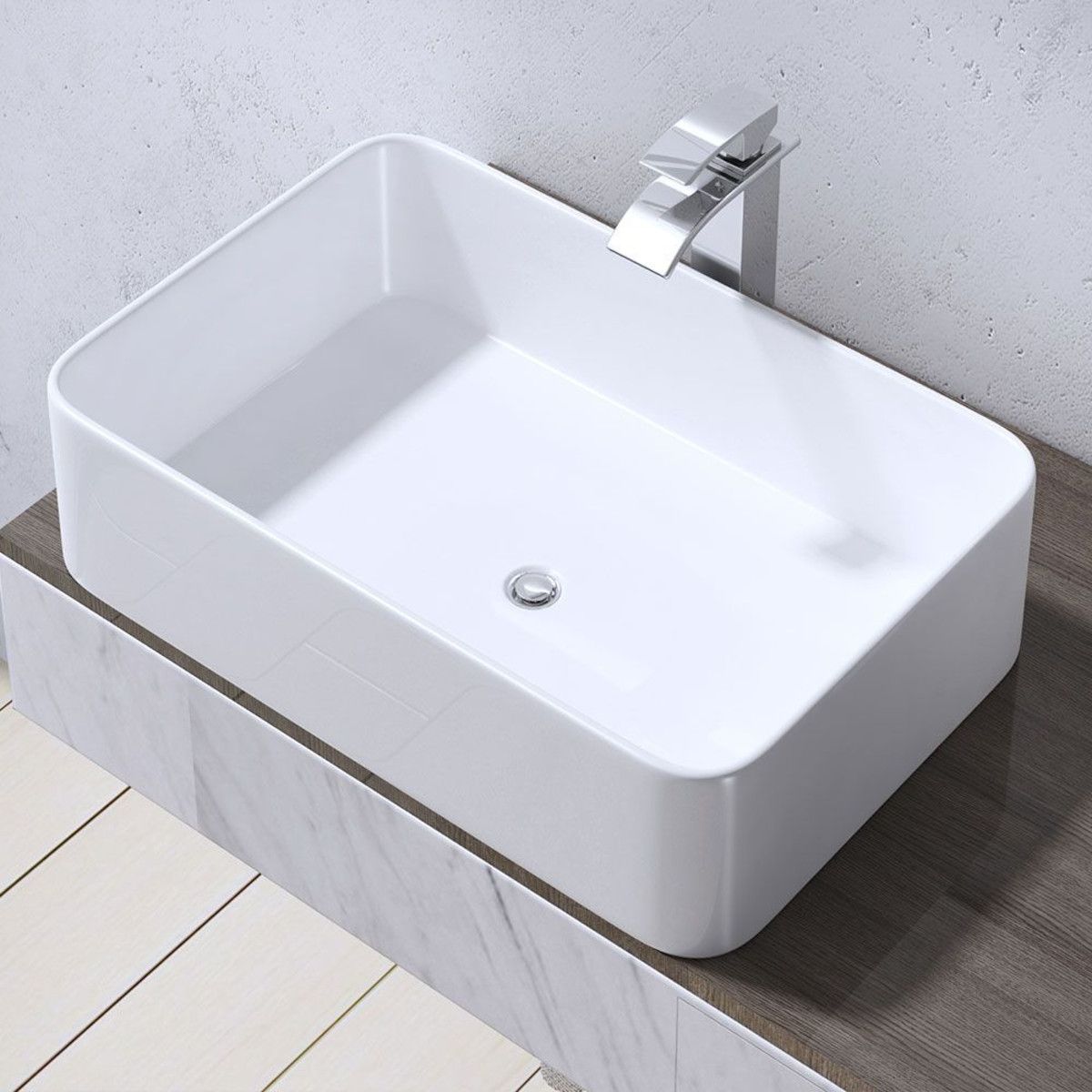 Waschbecken EGO 105, Weiß, glänzend, 58x38 cm, Aufsatzmontage, Sanitärkeramik