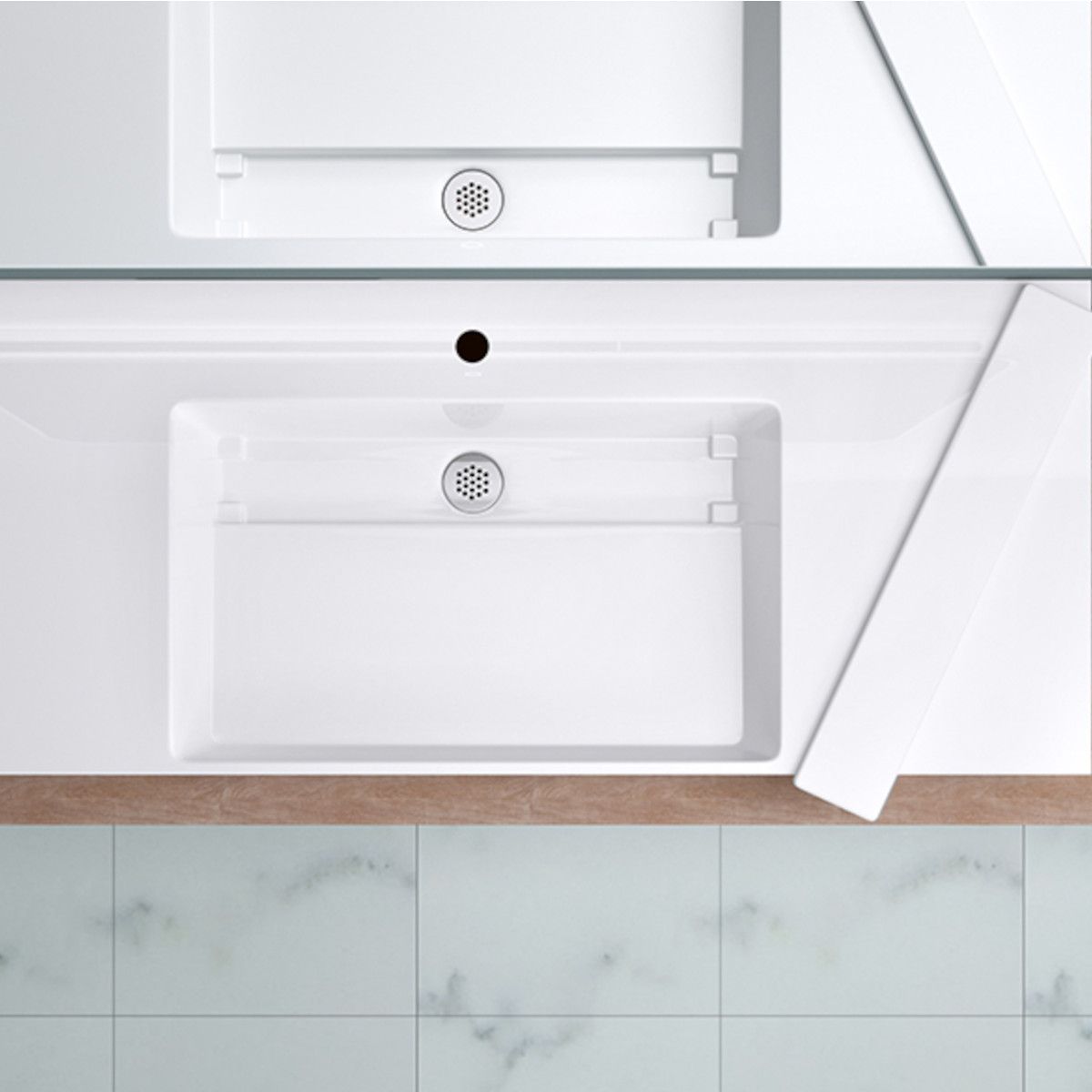 Waschbecken EGO 12, Weiß, 120x48 cm, Marmorkomposit, Aufsatz- oder Wandmontage, verdeckter Ablauf