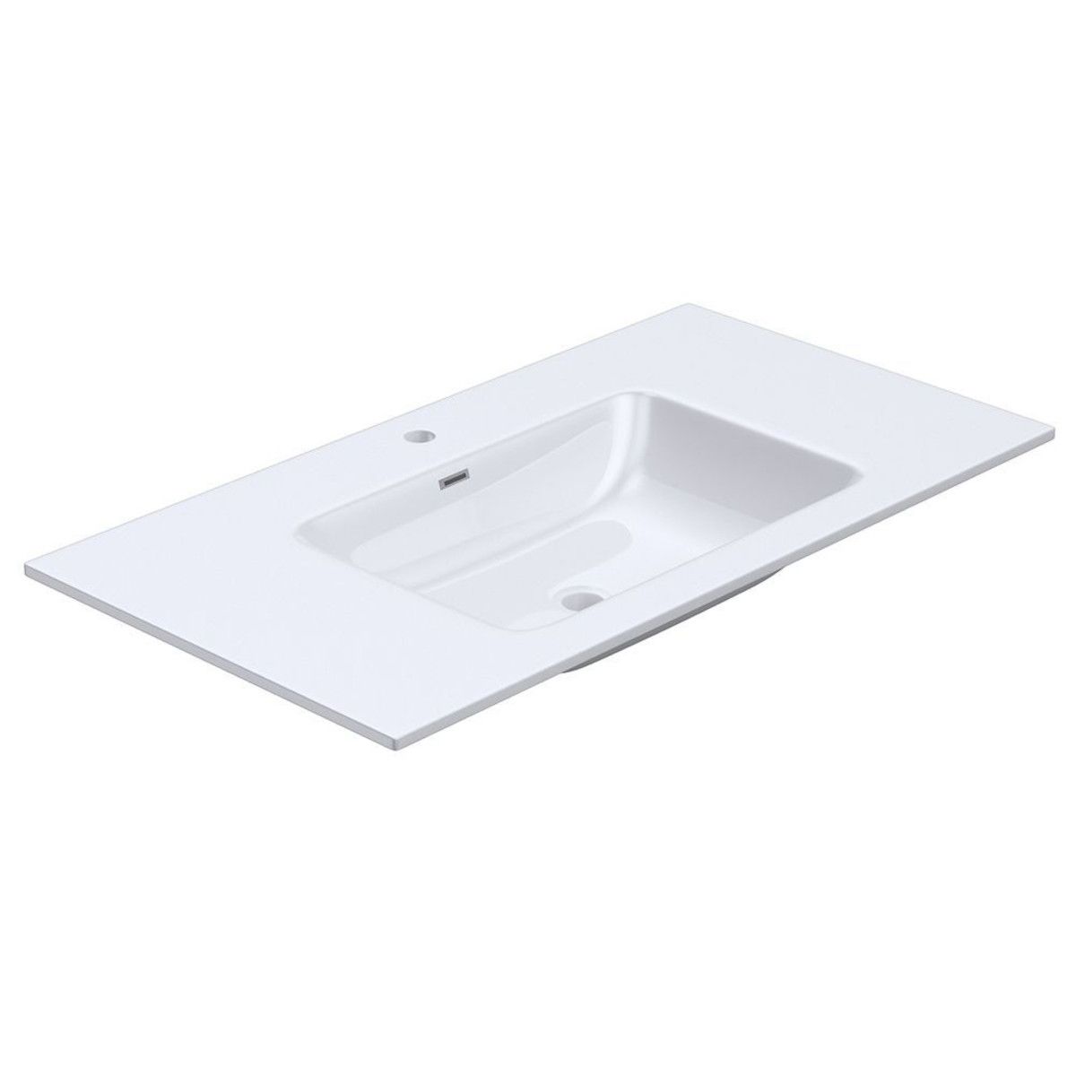 Waschbecken EGO 15A, Weiß, glänzend, Maße 60 cm, Halbeinbau, Marmorkomposit, Hahnloch und Überlauf