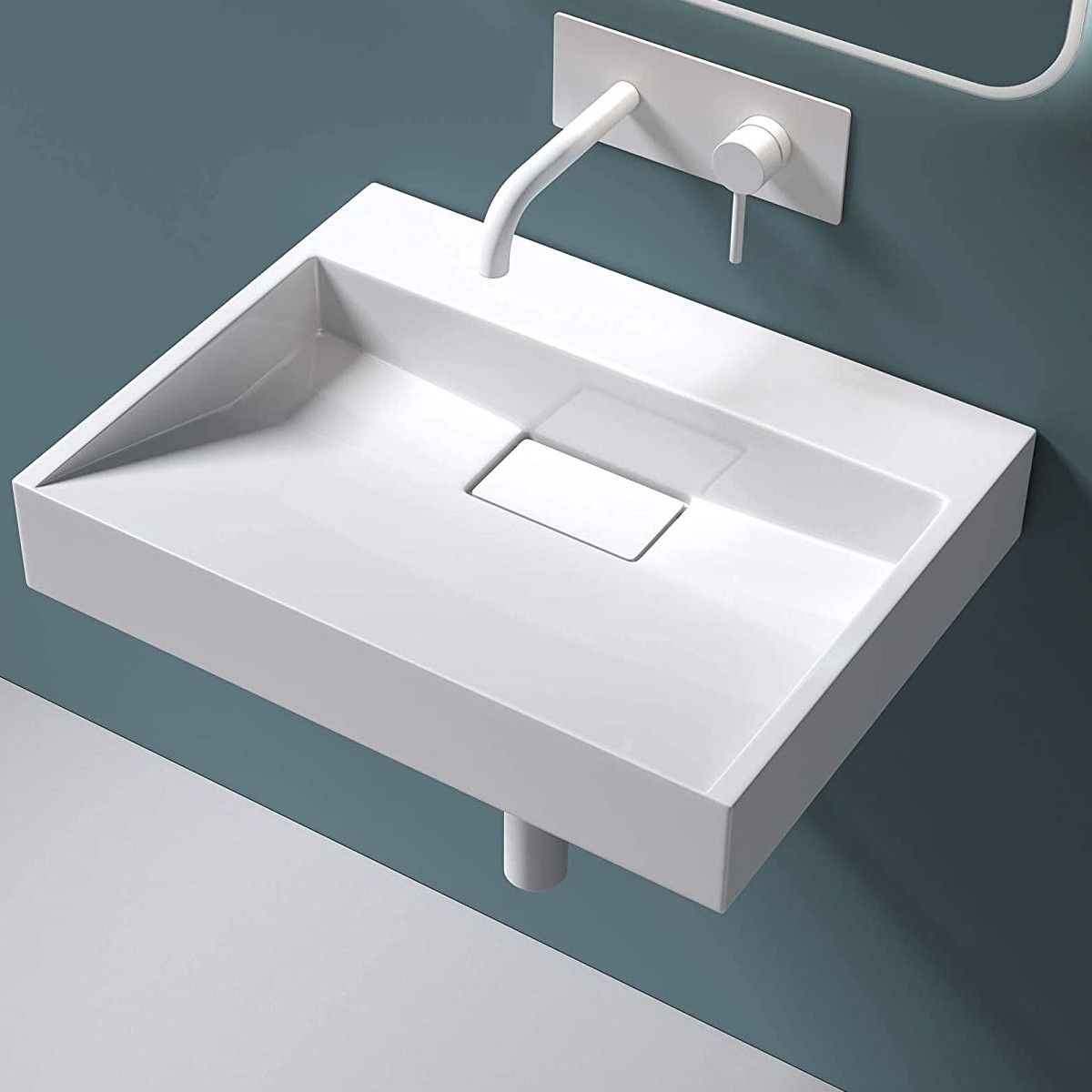 Waschbecken EGO 19, glänzend Weiß, 50-100 cm, Marmorkomposit, Wand- oder Aufsatzmontage, ohne Hahnloch