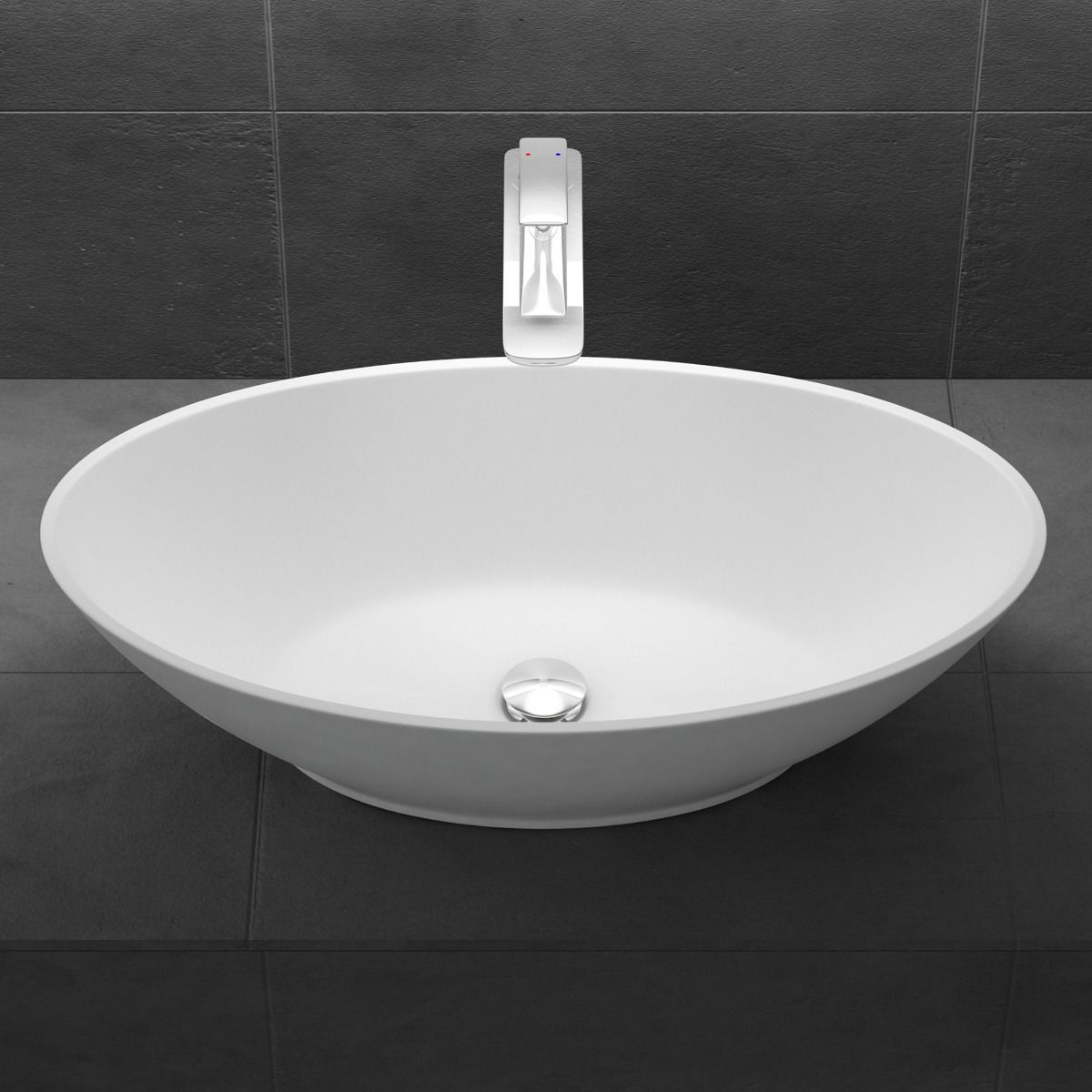 Waschbecken EGO 807, Weiß, matt, 62,5x34,5 cm, Aufsatzmontage, Marmorkomposit