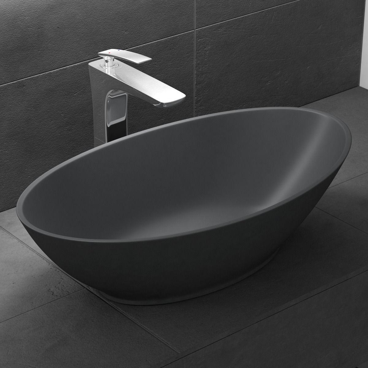 Waschbecken EGO 807, Anthrazit, matt, 62,5x34,5 cm, Aufsatzmontage, Marmorkomposit