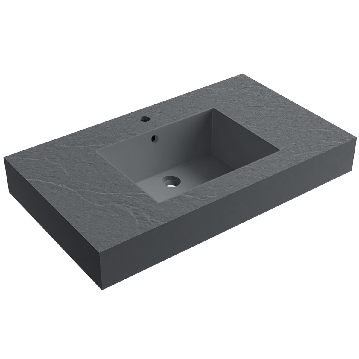 Waschbecken Elsa, Mineralwerkstoff, Aufsatz- oder Wandmontage, Anthrazit Matt, Schieferoptik, mit Hahnloch, 80-100x49,2-53,3 cm