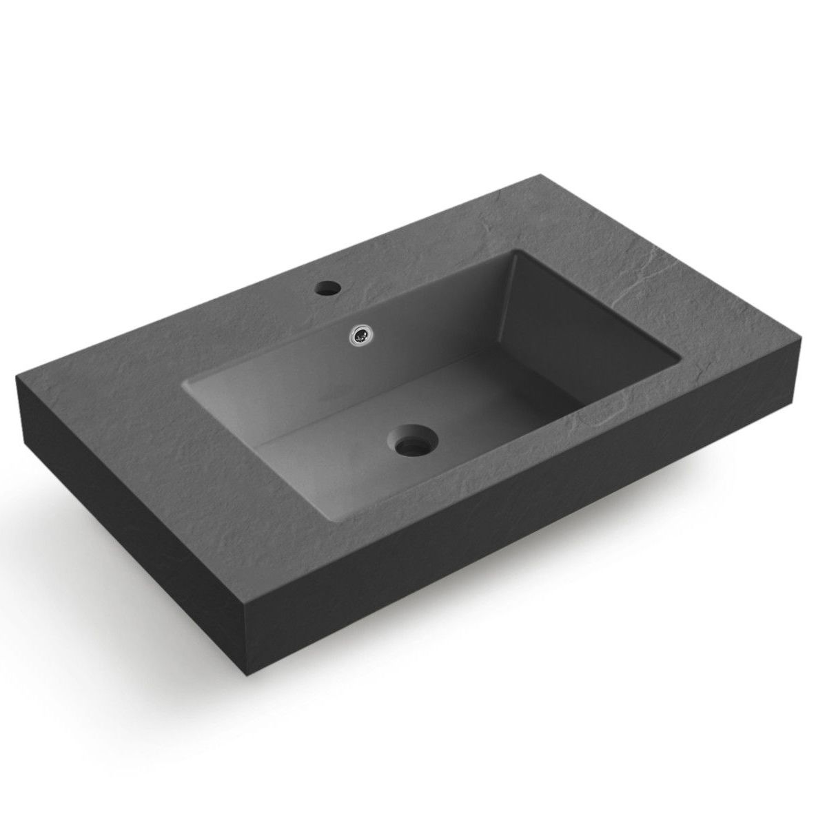 Waschbecken Elsa, Mineralwerkstoff, Aufsatz- oder Wandmontage, Anthrazit Matt, Schieferoptik, mit Hahnloch, 80-100x49,2-53,3 cm