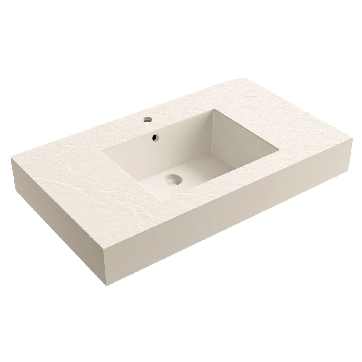 Waschbecken Elsa, Mineralwerkstoff, Aufsatz- oder Wandmontage, Creme Matt, Schieferoptik, mit Hahnloch, 80-100x49,2-53,3 cm