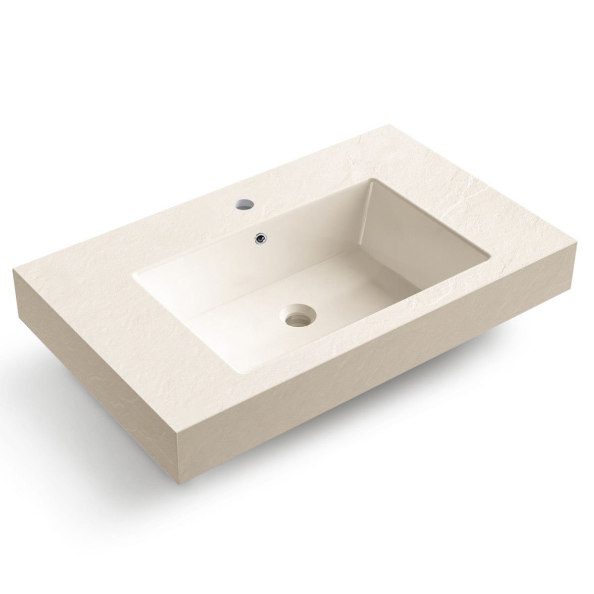 Waschbecken Elsa, Mineralwerkstoff, Aufsatz- oder Wandmontage, Creme Matt, Schieferoptik, mit Hahnloch, 80-100x49,2-53,3 cm
