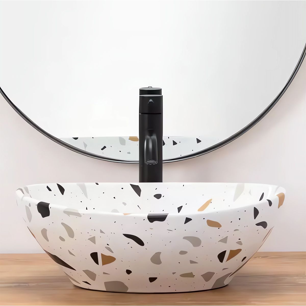 Waschbecken, Hera Terrazzo, 41x33 cm, ohne Armaturenloch, Aufsatzmontage