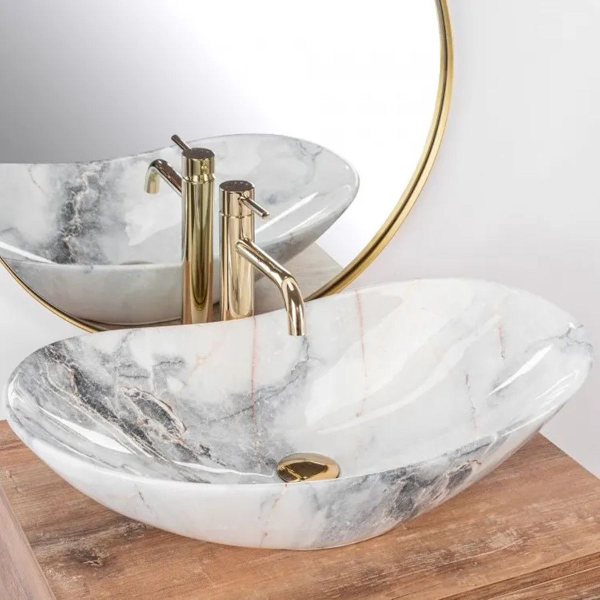 Waschbecken, Steinoptik, Sanitärkeramik, 61x35 Aufsatzmontage, Luigi