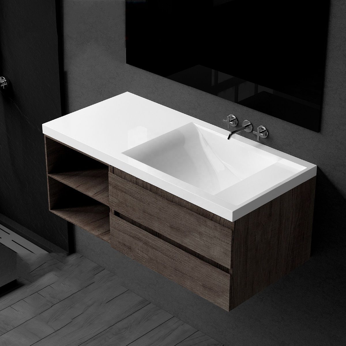 Waschbecken Lino, Mineralkomposit, Halb-Einbaumontage, versteckter Abfluss, 100x47 cm
