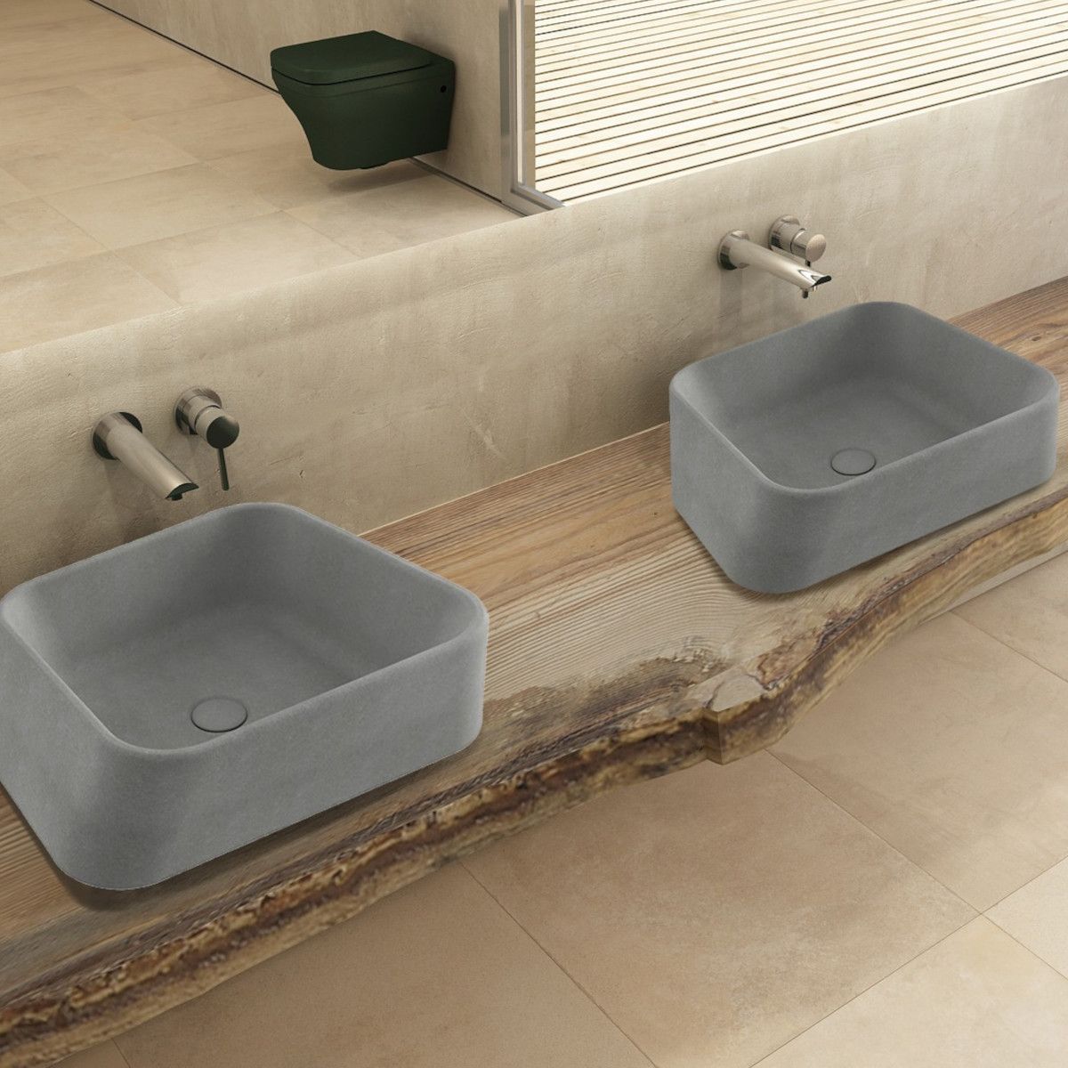 Waschbecken Maluma, Aufsatzmontage, 51x42 cm, keramischer Deckel, mattes Zementgrau, Royalty Line by Ego