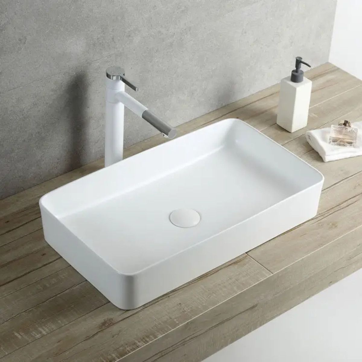 Waschbecken Maura, Weiß, Sanitärkeramik , 61x35 Aufsatzmontage