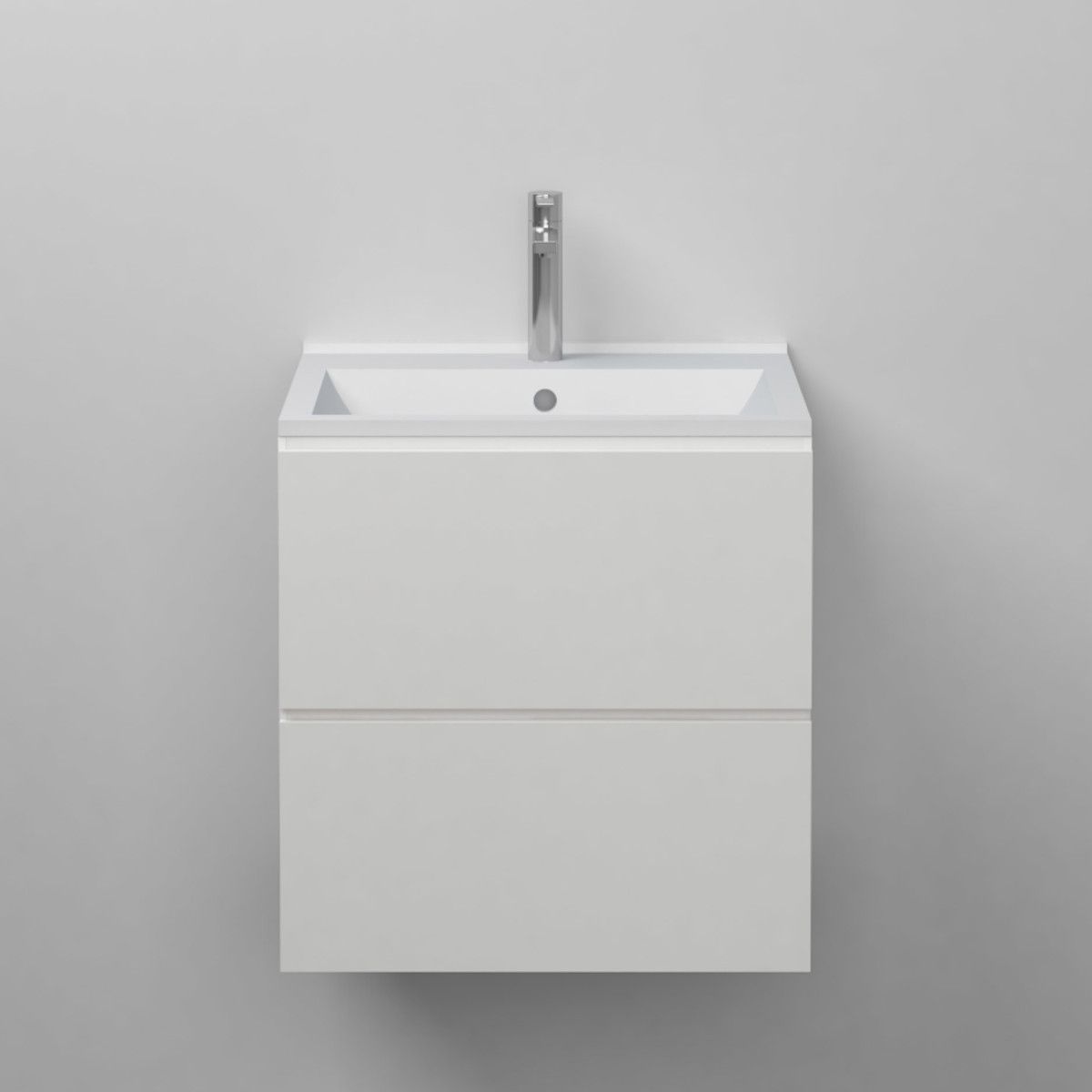 Waschbecken Melvin, Mineralwerkstoff, Halb-Einbaumontage, mit Hahnloch, 50x43 cm