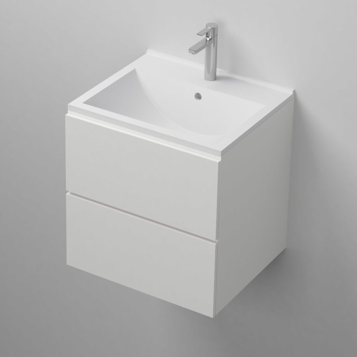Waschbecken Melvin, Mineralwerkstoff, Halb-Einbaumontage, mit Hahnloch, 50x43 cm
