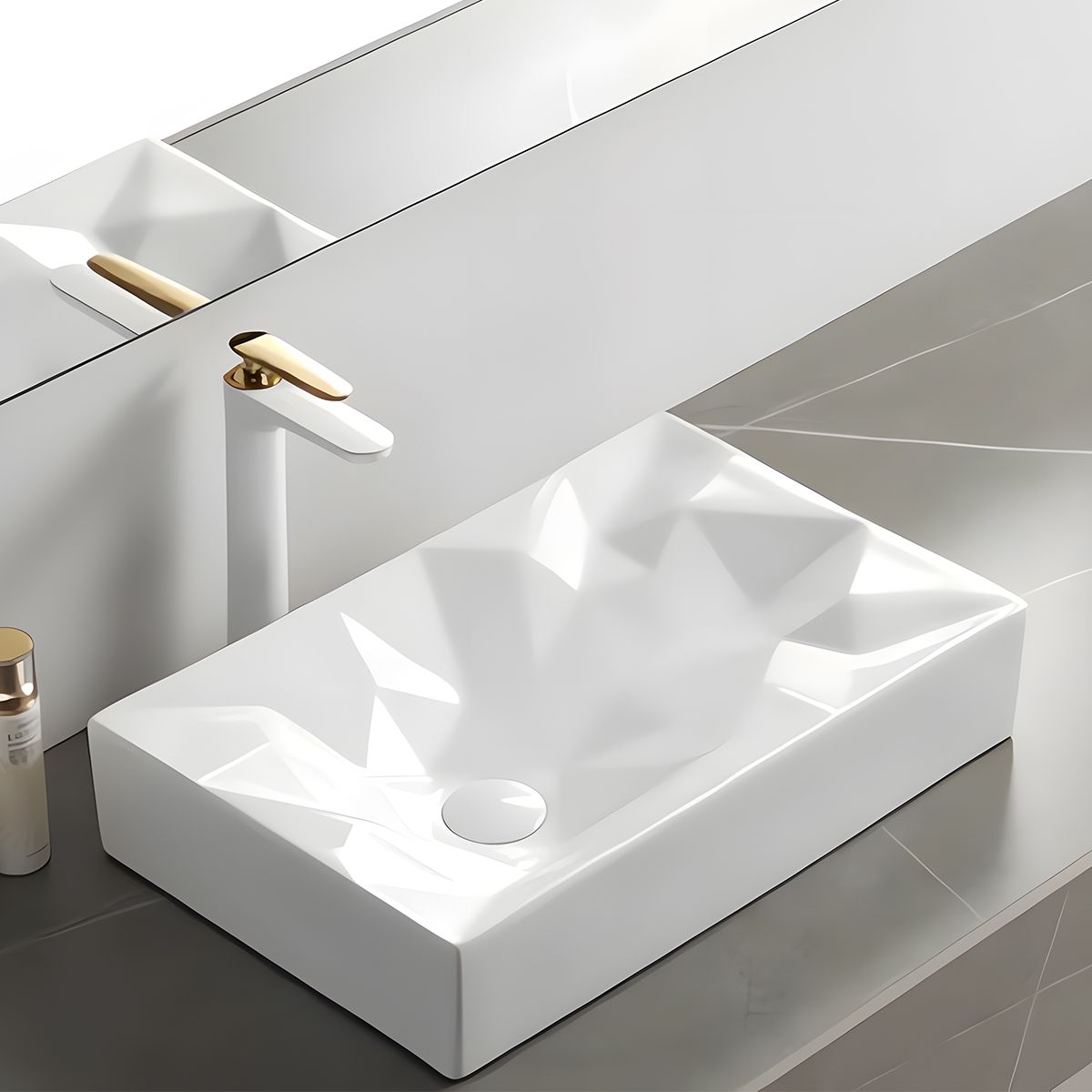 Washbecken Mistic, Glänzend Weiß, 56x35.5 cm, Aufsatzmontage, Sanitärkeramik