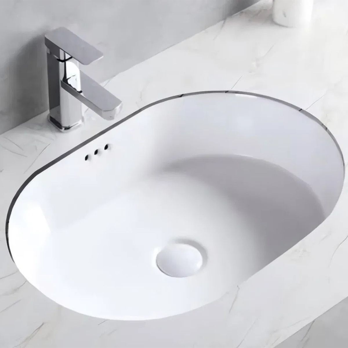 Waschbecken, Unterbaumontage, Sanitärkeramik, Maße: 60x40-70x41 cm, Weiß glänzend, Luca