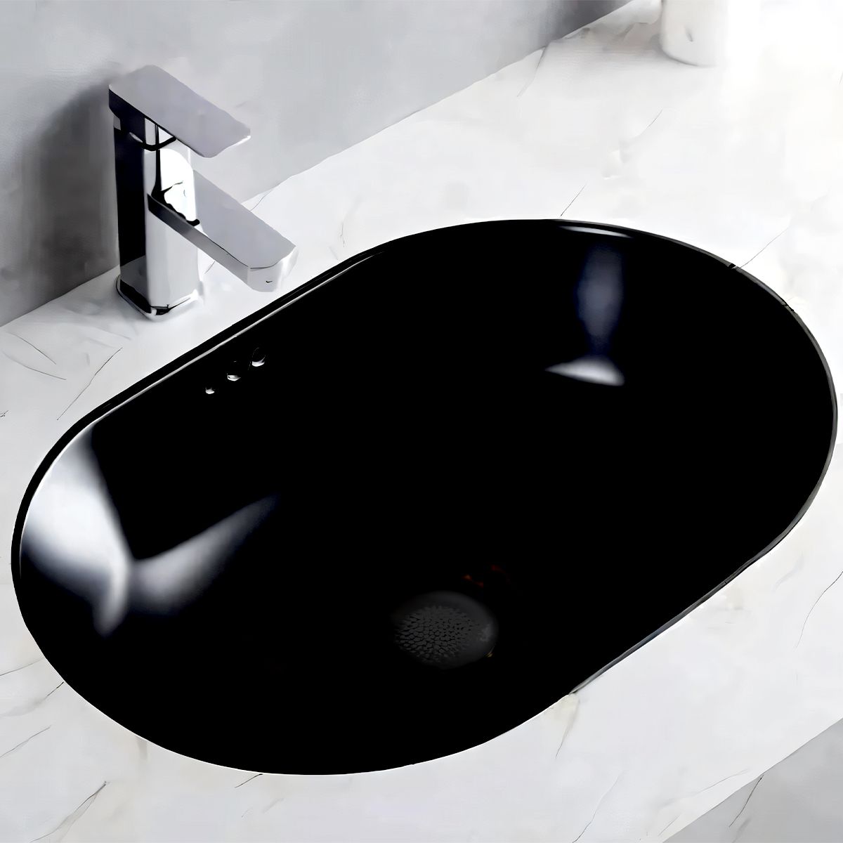 Waschbecken, halbunterbau, Sanitärkeramik, Maße: 60x39–70x41 cm, Mattschwarz, Luca