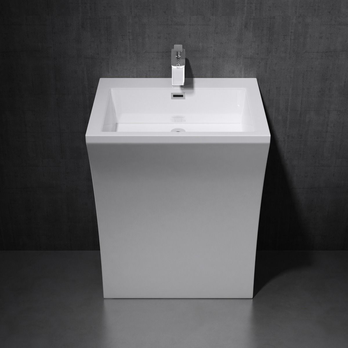 Standwaschbecken EGO 07, Weiß, glänzend, 60x48x83 cm, Bodenmontage, Marmorkomposit, Hahnloch, Überlauf, exklusives Design