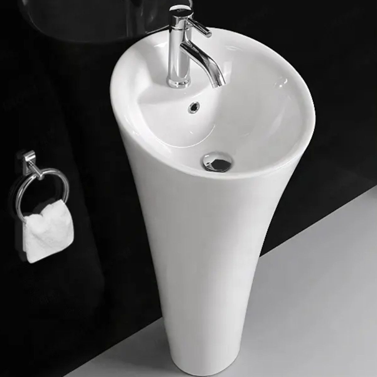 Standwaschbecken EGO David, Weiß, 45x87 cm, mit Hahnloch, Bodenmontage, Sanitärkeramik