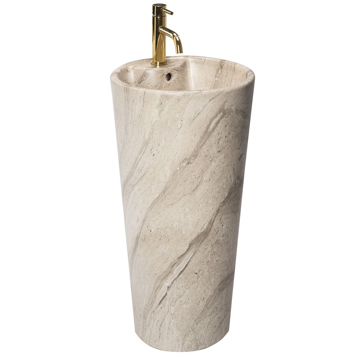 Standwaschbecken, Naturstein-Finish, 39x39x82 cm, Bodenmontage, Sanitärkeramik, Lucia Stone