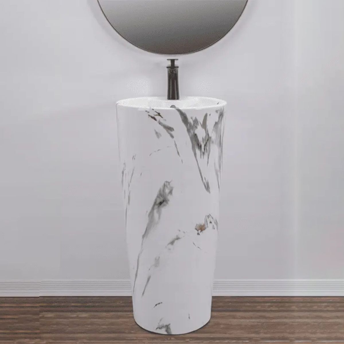 Standwaschbecken, Marmor-Finish, 40x40x84 cm, Bodenmontage, Sanitärkeramik, Lucia Marble