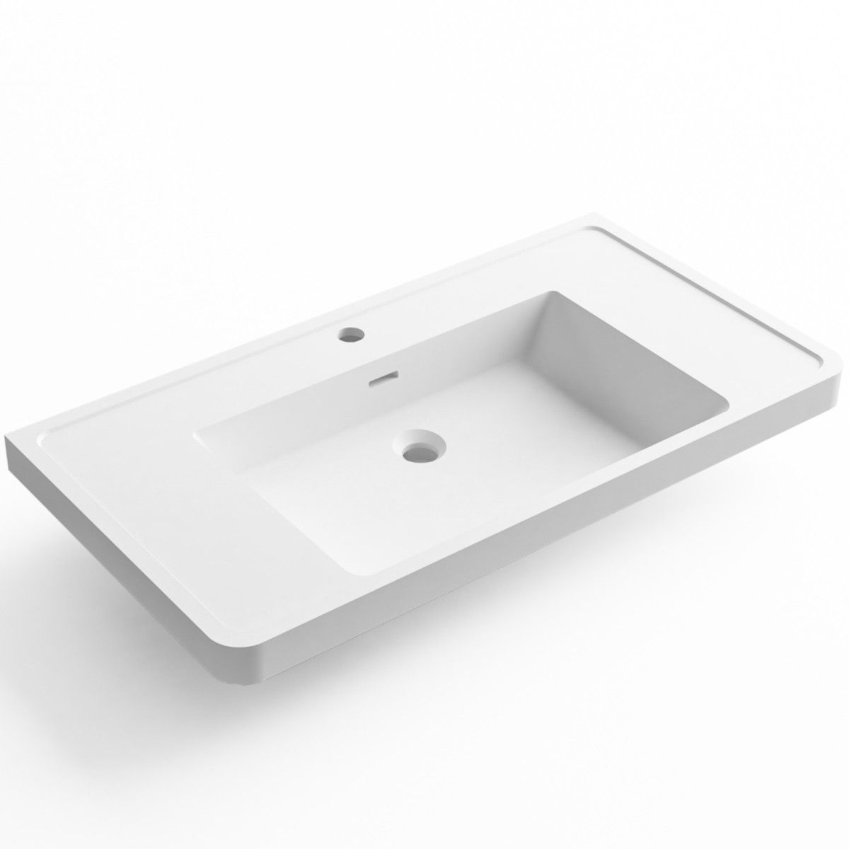 Waschbecken Zara, Mineralwerkstoff, Wand- oder Halb-Einbaumontage, mit Hahnloch, 90x48 cm