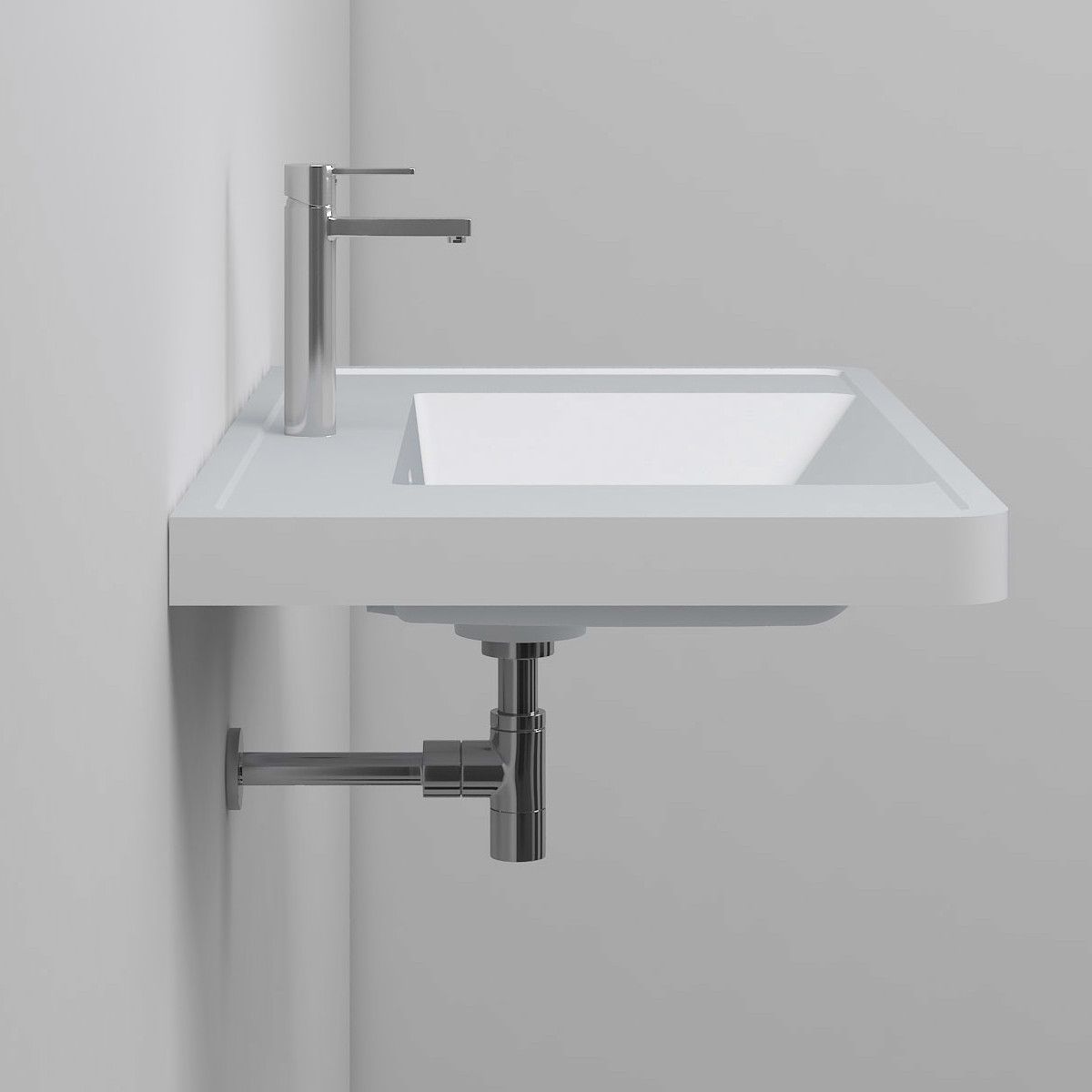 Waschbecken Zara, Mineralwerkstoff, Wand- oder Halb-Einbaumontage, mit Hahnloch, 90x48 cm