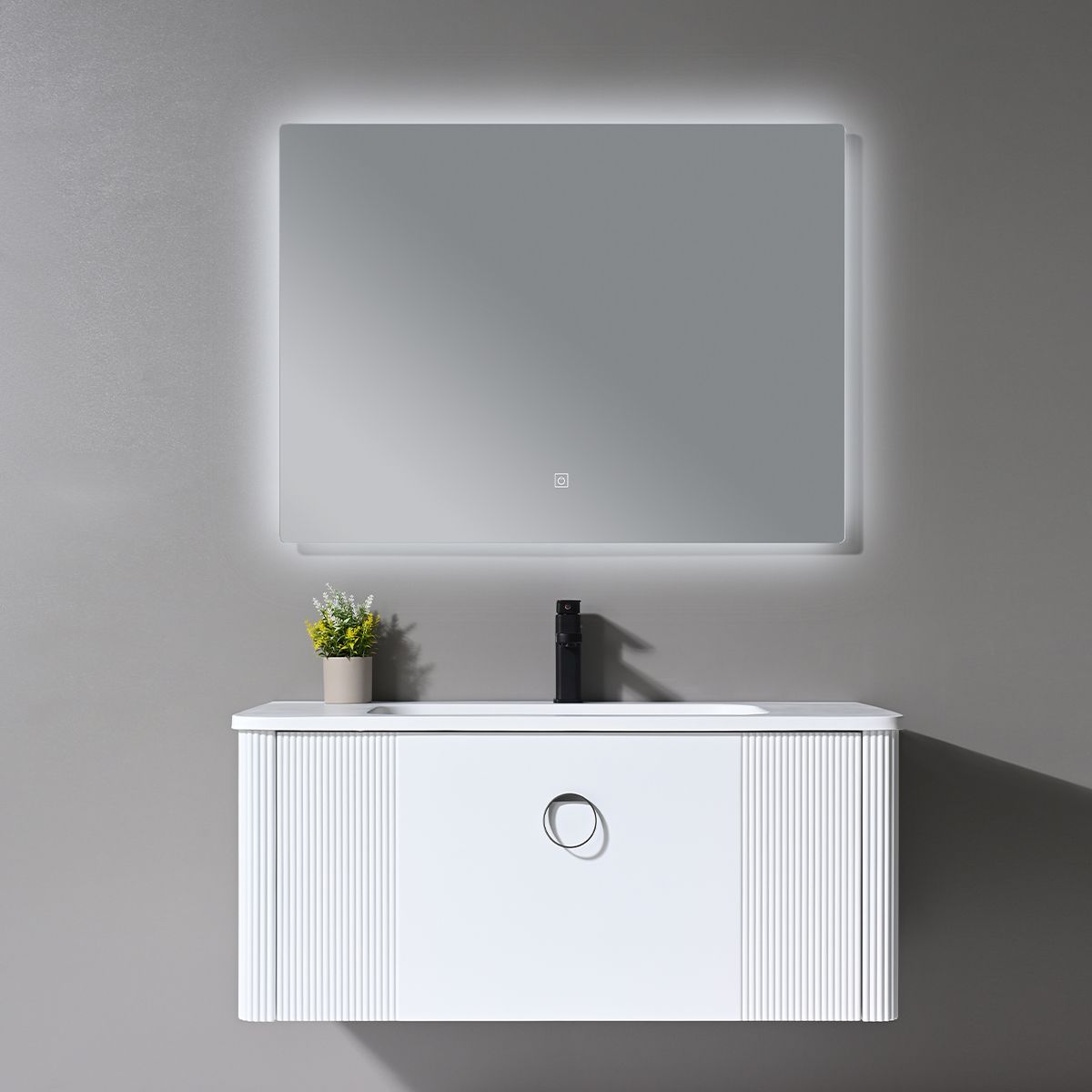 Badezimmermöbel aus MDF mit Corian-Komposit-Waschbecken, Maße: 100 x 52 cm, Soft-Close-System, Nest