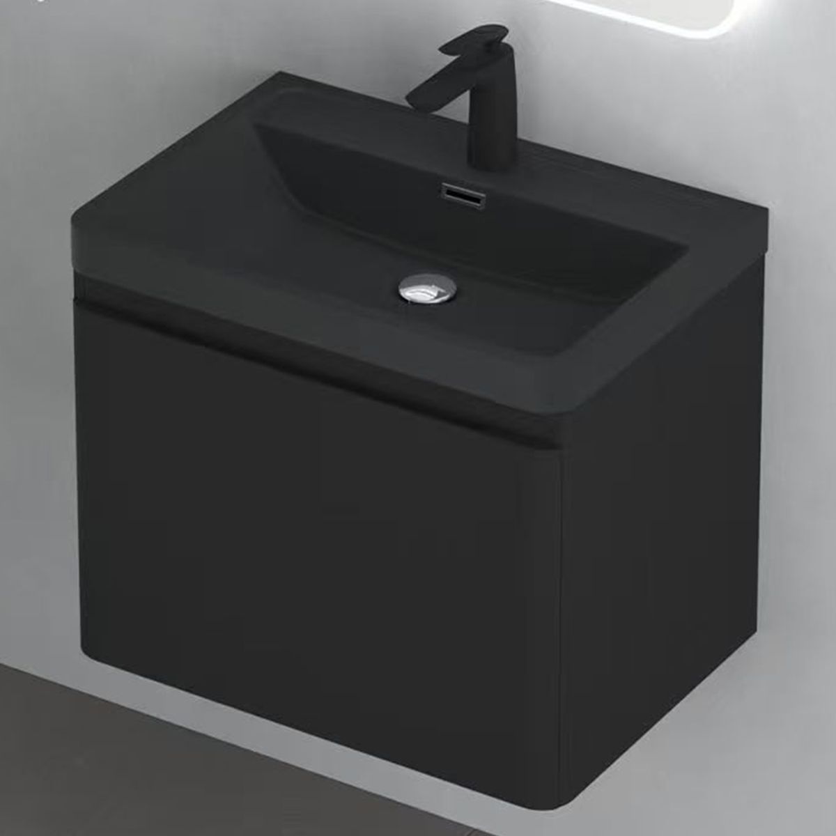Badezimmermöbel aus MDF lackiertes, Mineralguss-Waschbecken, Soft-Close-System, 60x42x55 cm, Mattschwarz, Verona