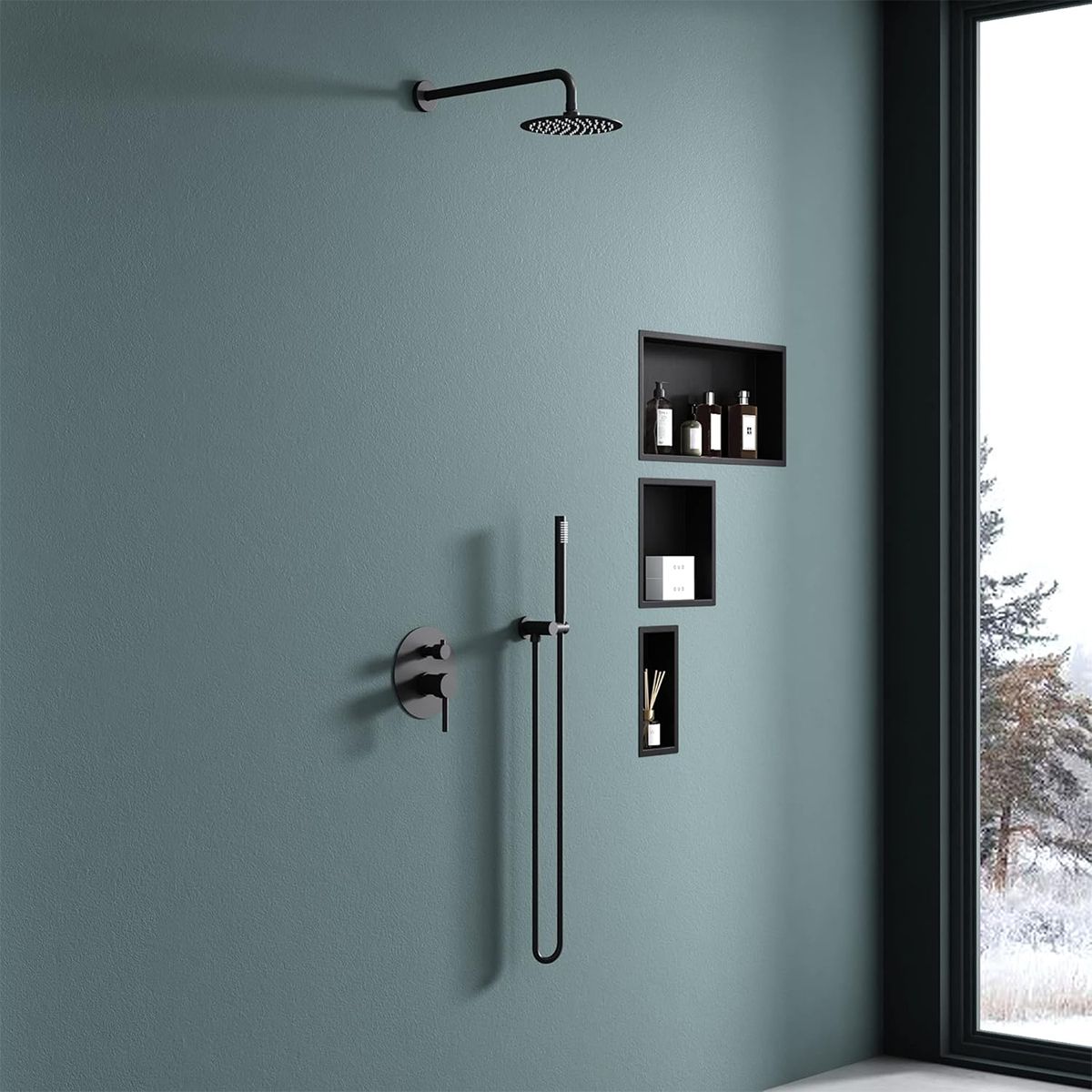 Dusnische, eingebauter Regal im Wand, Stahl, 30x30 oder 60x30, Mattschwarz, Flux