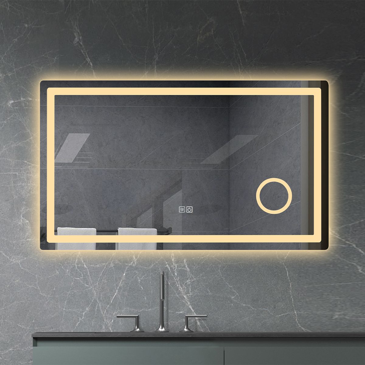 LED-Spiegel, Kosmetiklupe, Anti-Beschlag, Touch-Funktion, 3 Lichtfarben, 5 mm Glas, Größen: 70–80 x 60–90–100–120–140 cm, Velora
